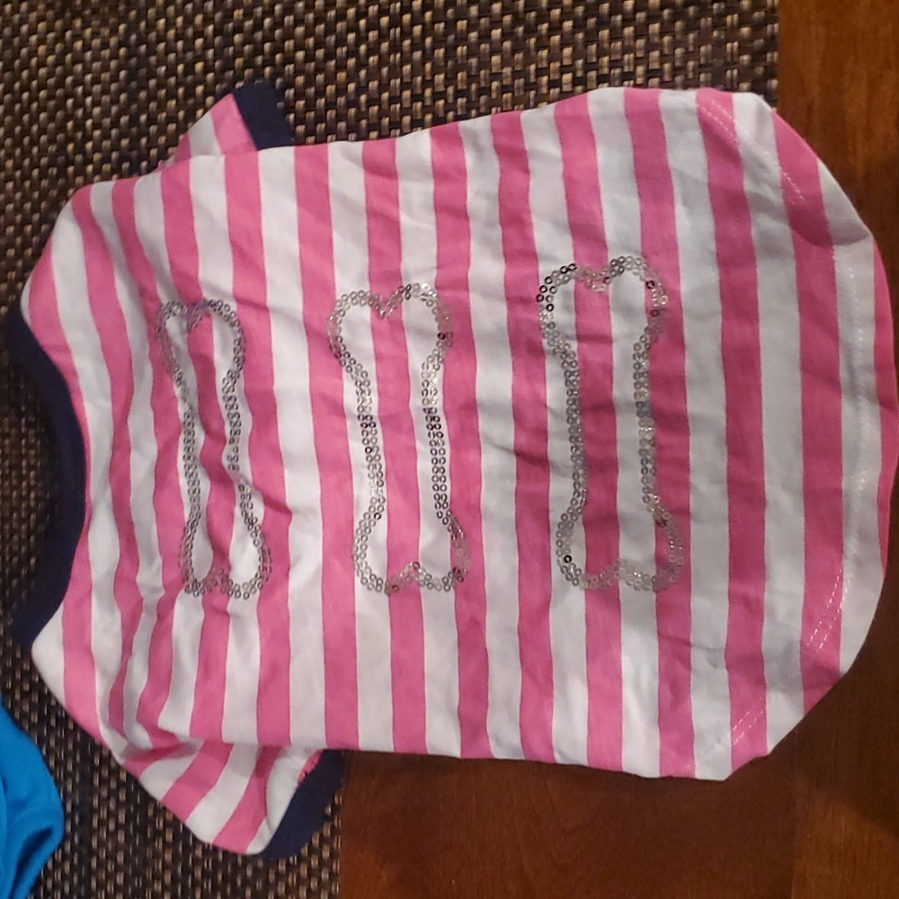 TOP PAW - Striped Dog Dress with sequended bones on back NWOT